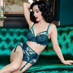 Porte-jarretelles Dita Von Teese Dahlia -Sous Vêtement Soldes porte jarretelles dita von teese dahlia bleu canard 4