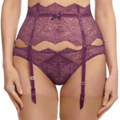 Porte-jarretelles 6 Attaches En Dentelle Dita Von Teese Lurex Lace -Sous Vêtement Soldes porte jarretelles dita von teese lurex lace mauve 2