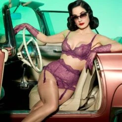 Porte-jarretelles 6 Attaches En Dentelle Dita Von Teese Lurex Lace -Sous Vêtement Soldes porte jarretelles dita von teese lurex lace mauve 5